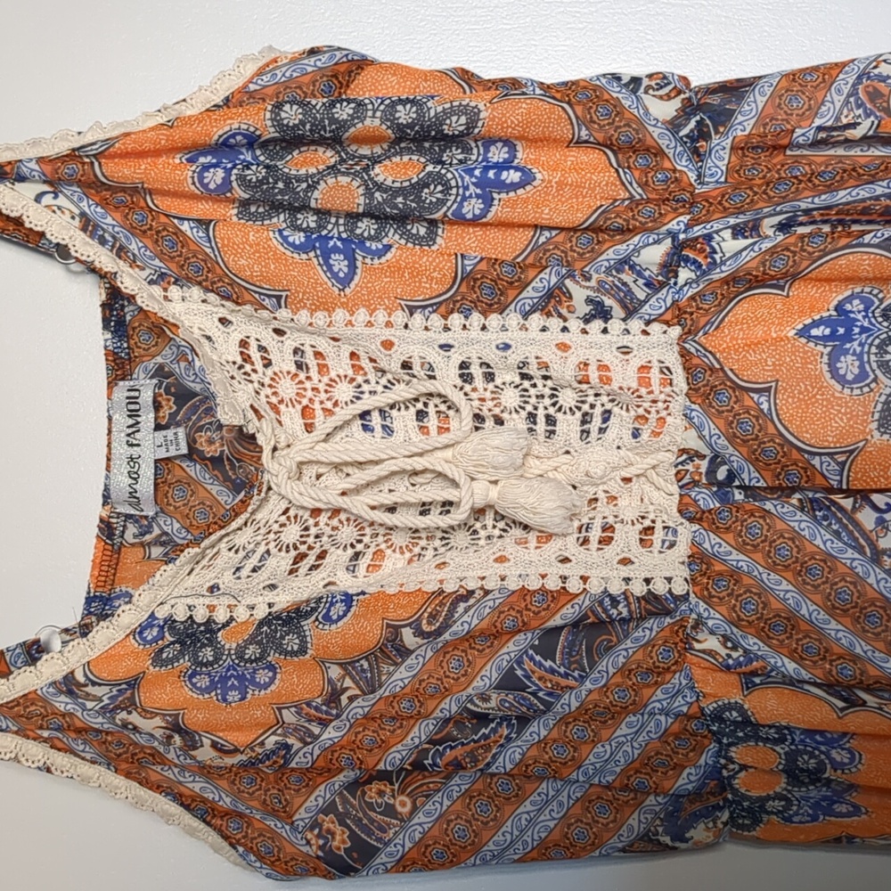 Almost Famous Handkerchief Hem Sundress Lg - Picture 2 of 4